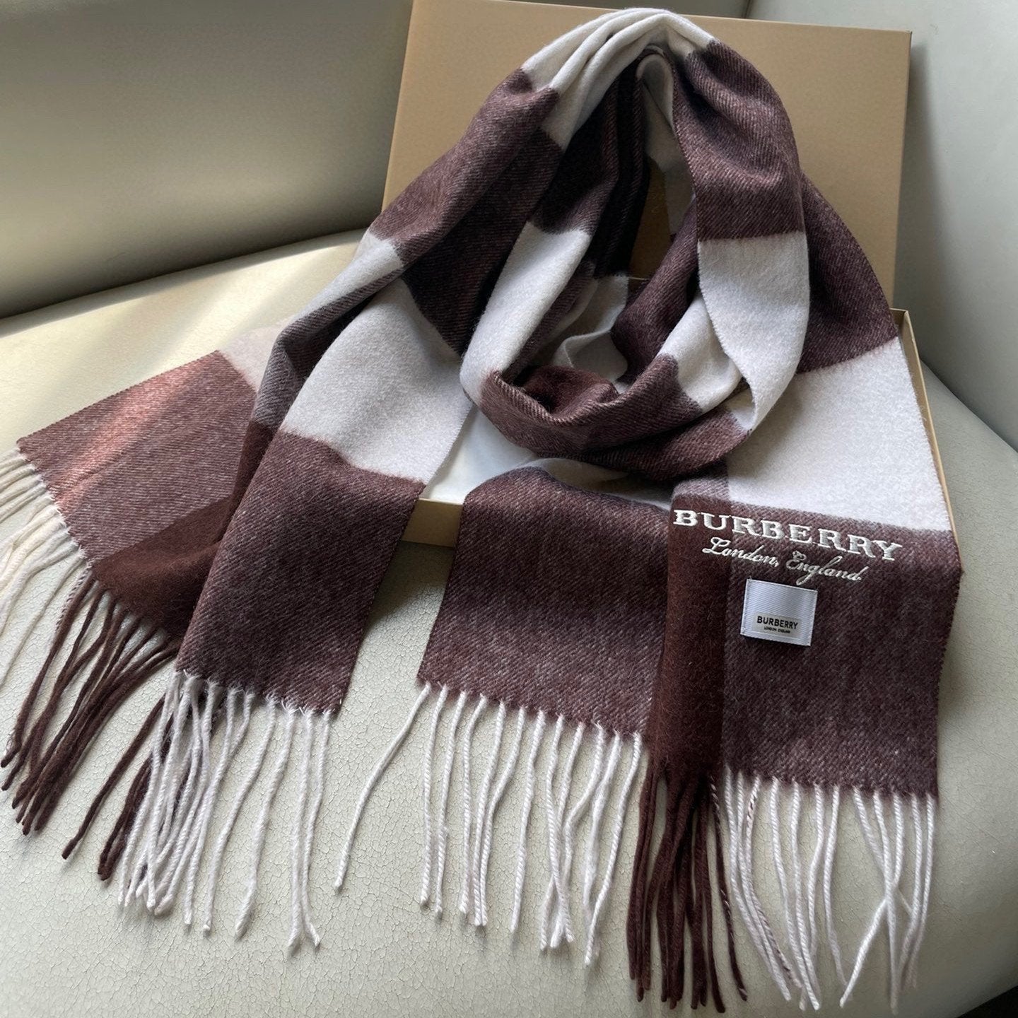 SCARF 180 CM IN CHESTNUT BROWN MIX WHITE CASHMERE 402221 mysite