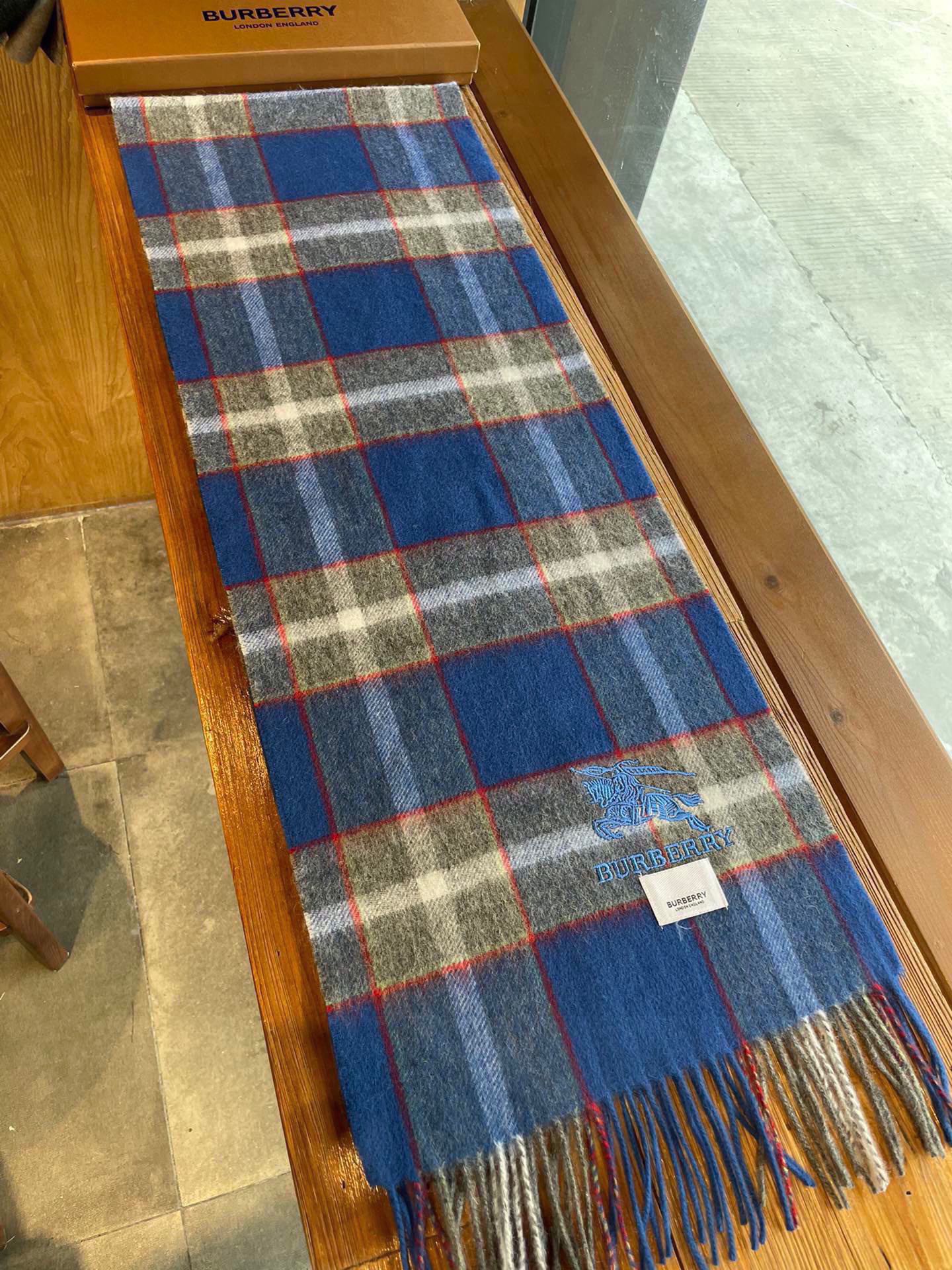 CASHMERE CHECK SCARF BLUE MIX LIGHT GRAY 407521 mysite