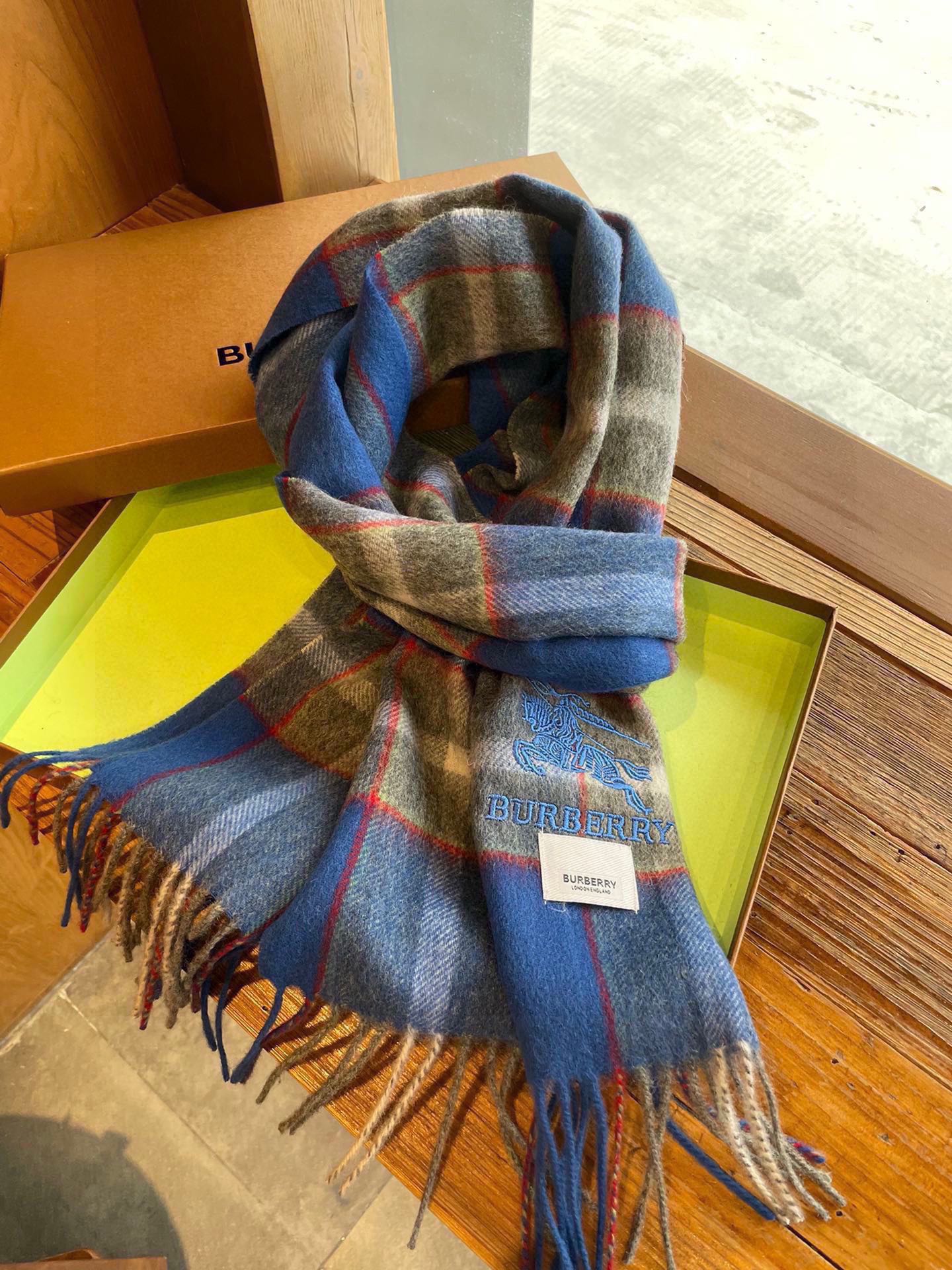 CASHMERE CHECK SCARF BLUE MIX LIGHT GRAY 407521 mysite