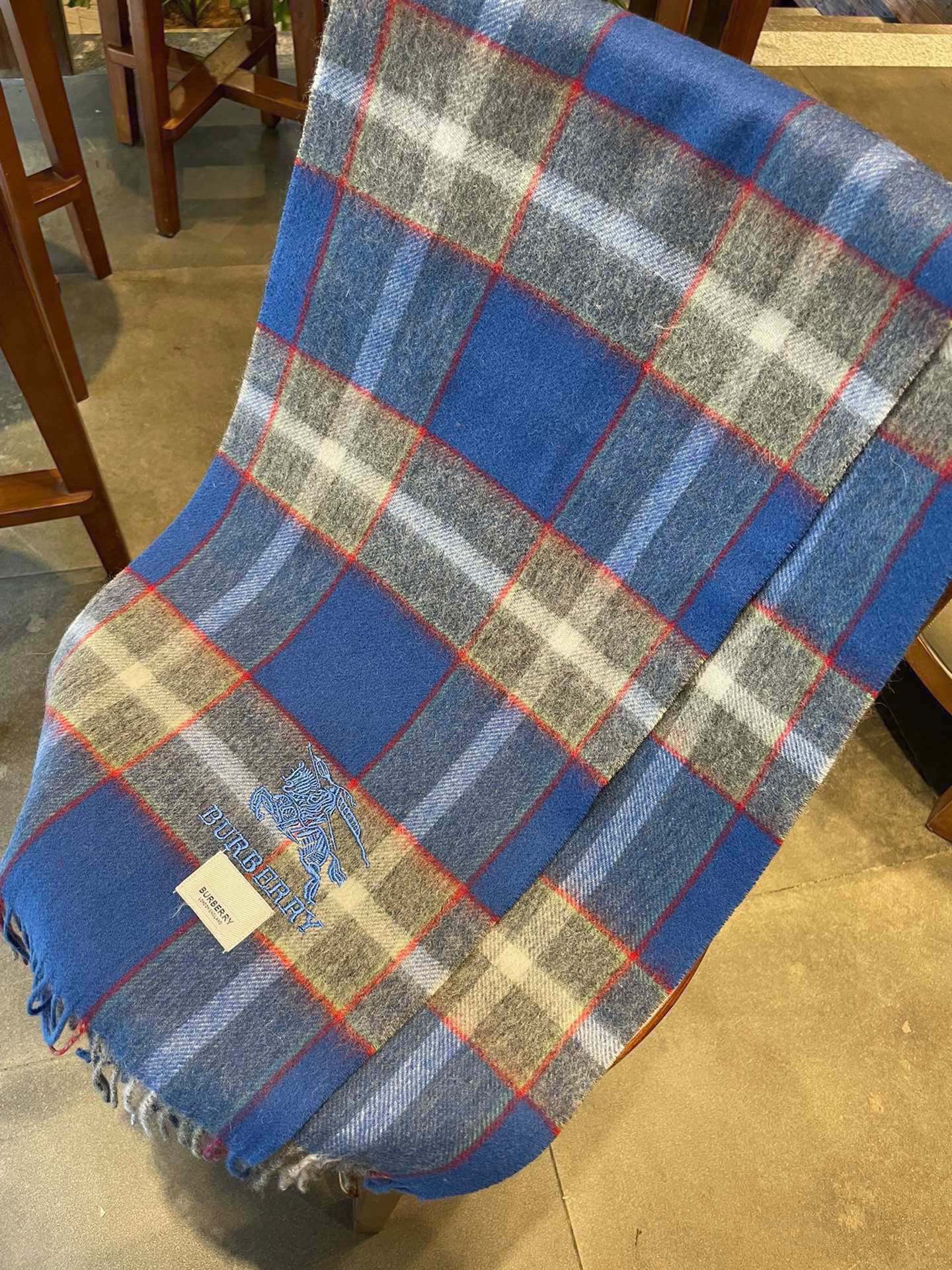 CASHMERE CHECK SCARF BLUE MIX LIGHT GRAY 407521 mysite