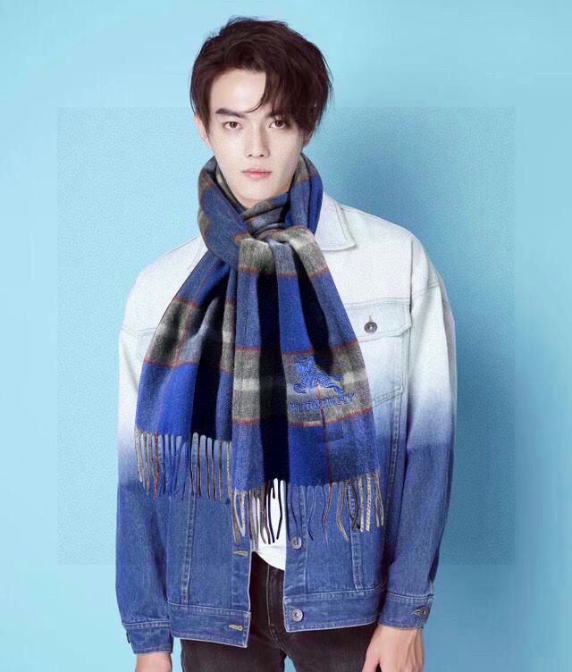 CASHMERE CHECK SCARF BLUE MIX LIGHT GRAY 407521 mysite