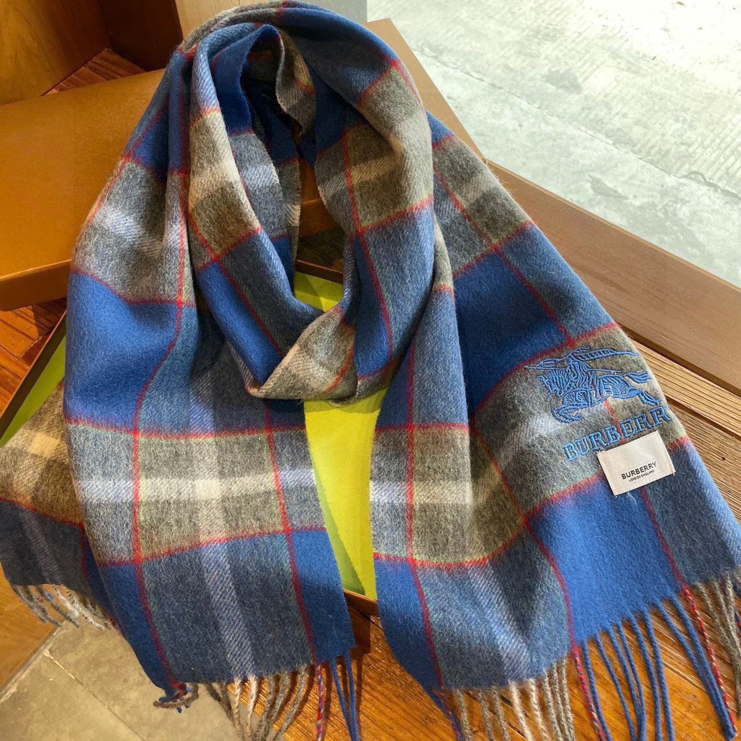 CASHMERE CHECK SCARF BLUE MIX LIGHT GRAY 407521 mysite