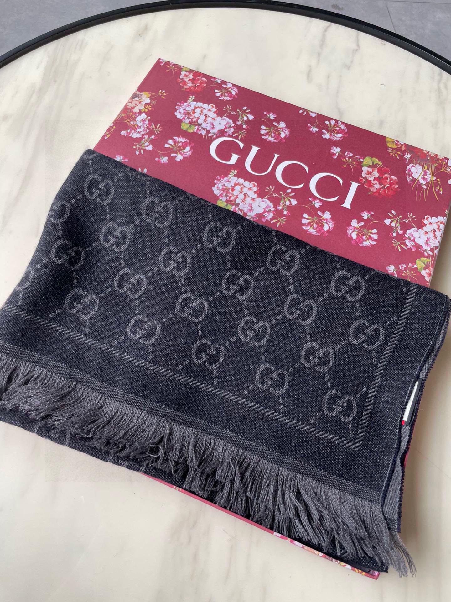 SCARF 180 CM IN BLACK GG PATTERN MONOGRAM WOOL 407525 mysite