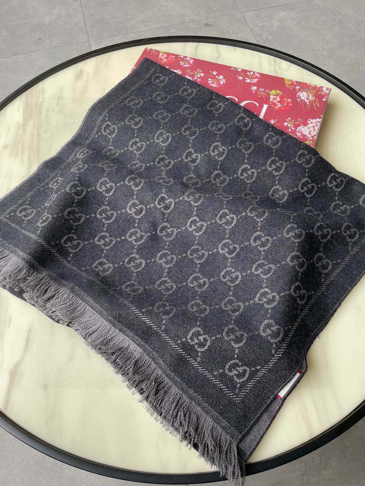 SCARF 180 CM IN BLACK GG PATTERN MONOGRAM WOOL 407525 mysite