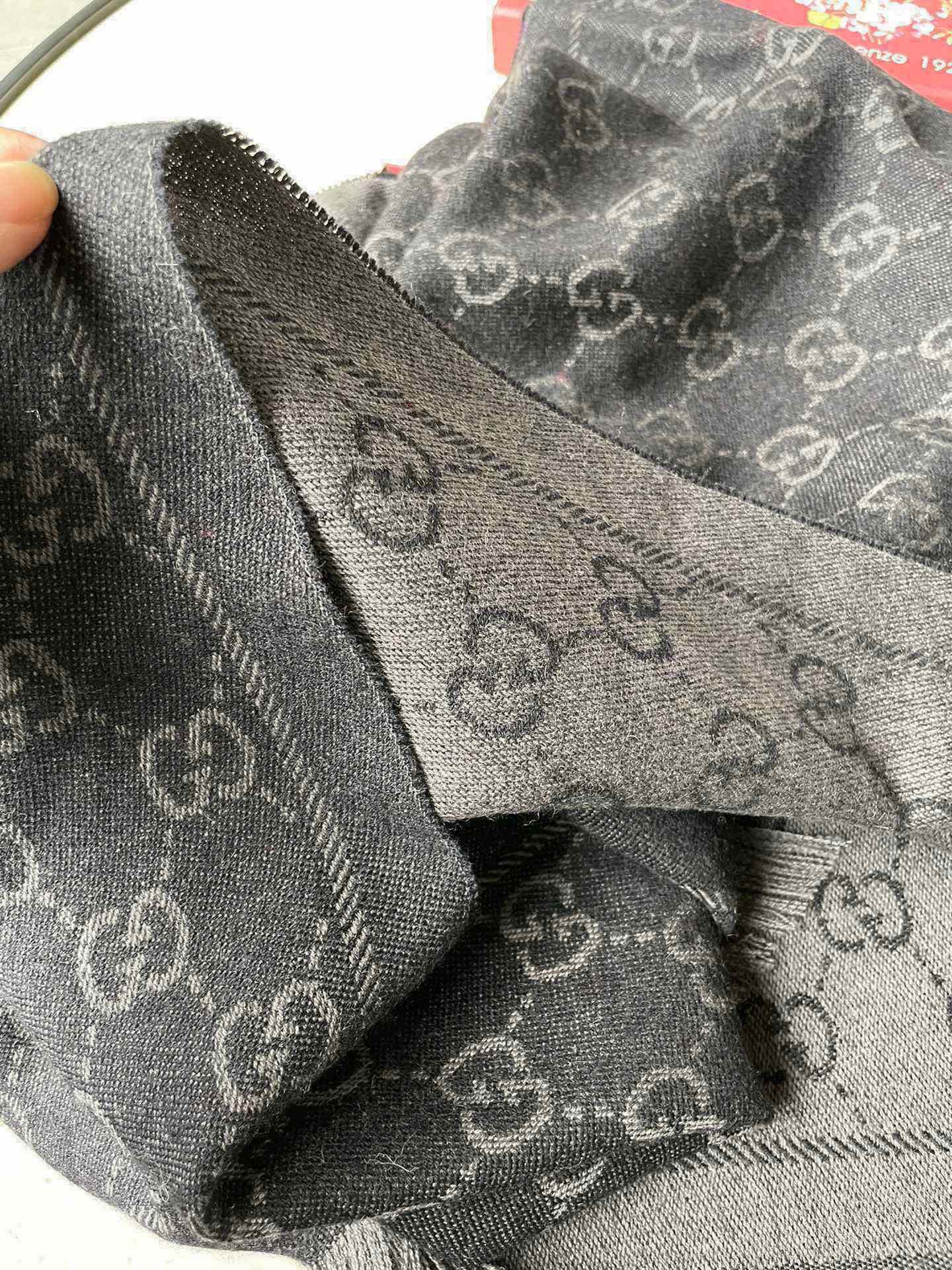 SCARF 180 CM IN BLACK GG PATTERN MONOGRAM WOOL 407525 mysite