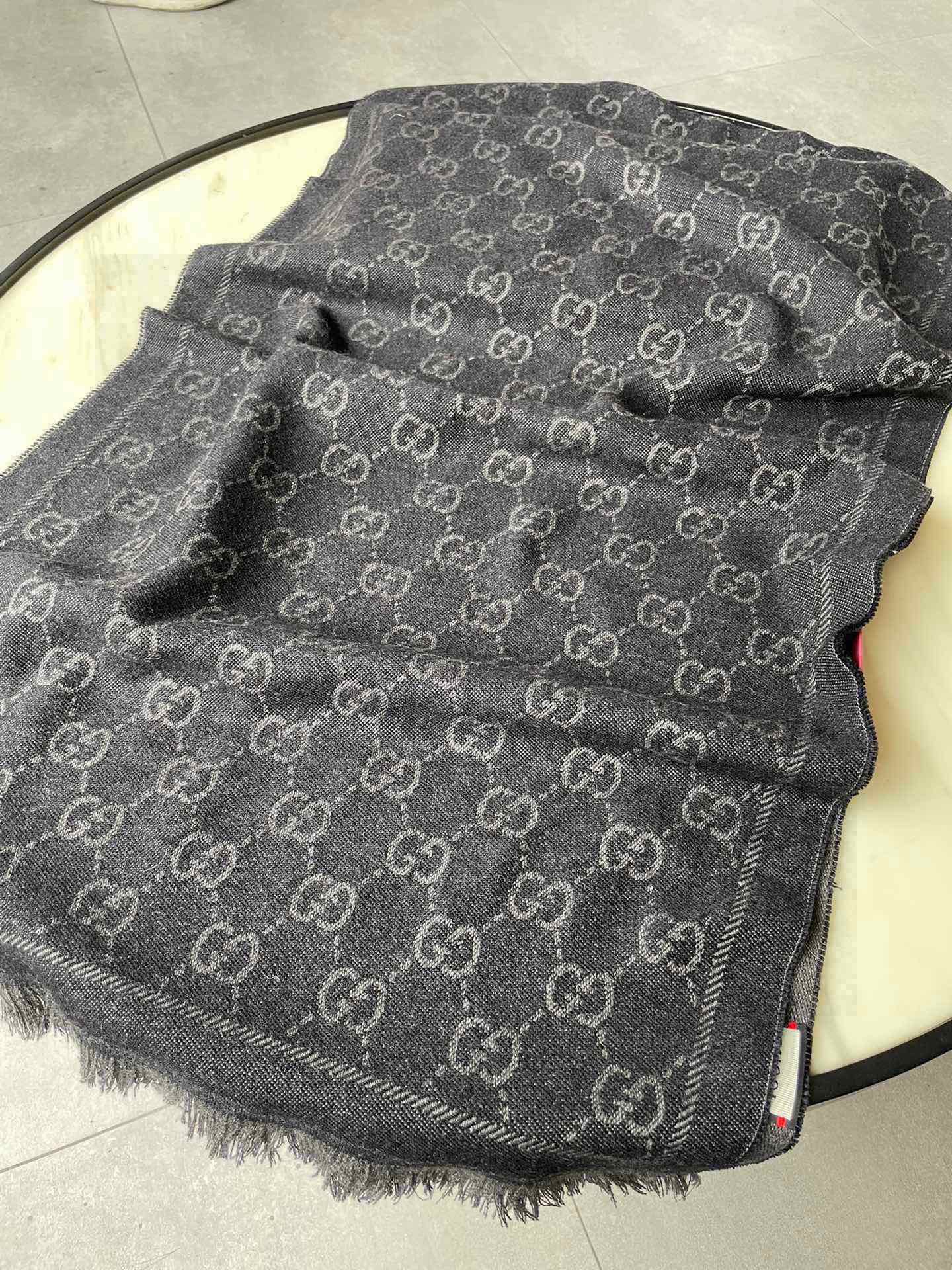 SCARF 180 CM IN BLACK GG PATTERN MONOGRAM WOOL 407525 mysite