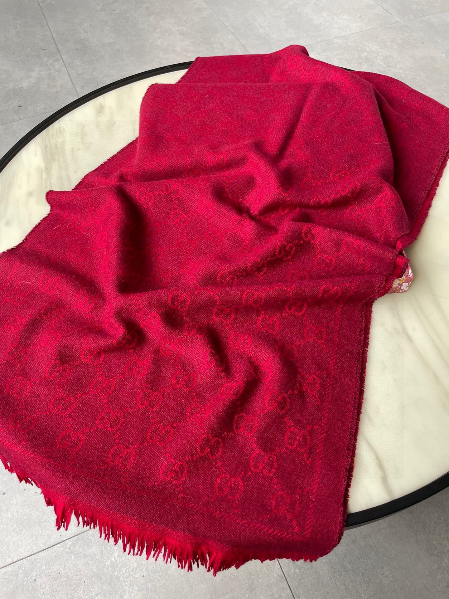 SCARF 180 CM IN CHERRY RED GG PATTERN MONOGRAM WOOL 407527 mysite