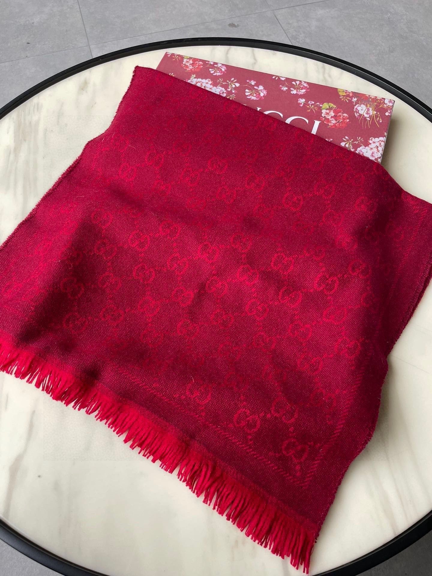 SCARF 180 CM IN CHERRY RED GG PATTERN MONOGRAM WOOL 407527 mysite