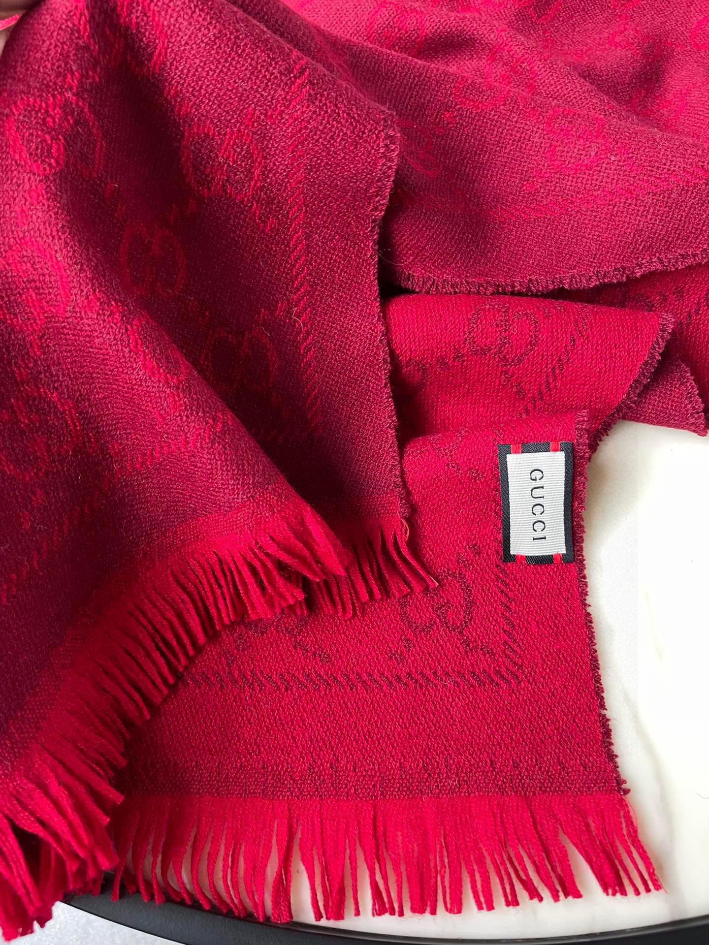 SCARF 180 CM IN CHERRY RED GG PATTERN MONOGRAM WOOL 407527 mysite