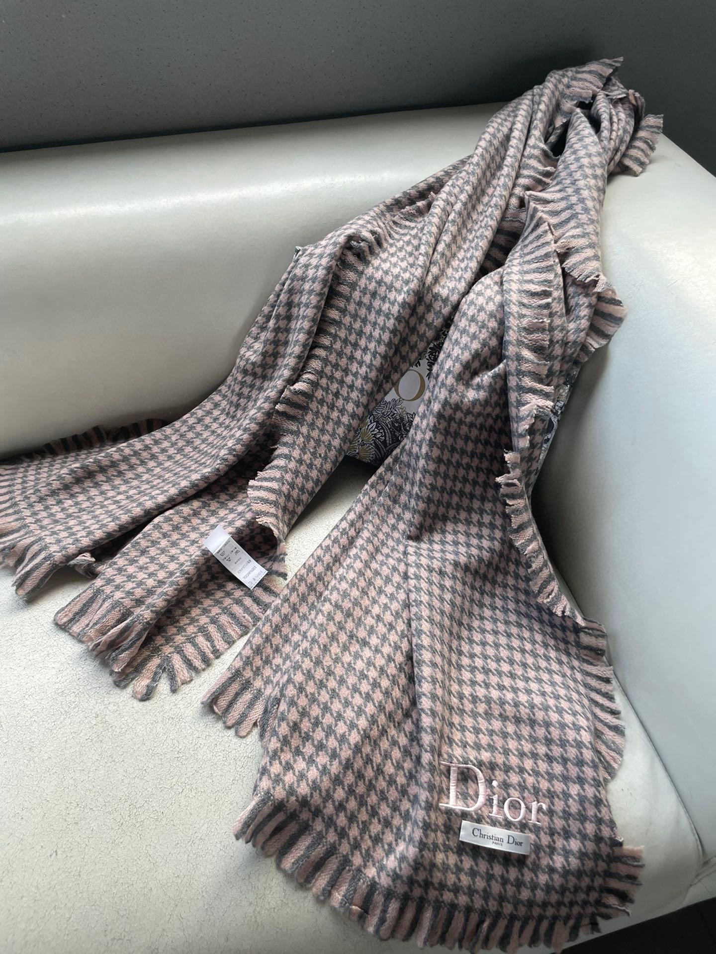 HOUNDSTOOTH SCARF 200 CM IN CAMEL BROWN WOOL 416827 mysite