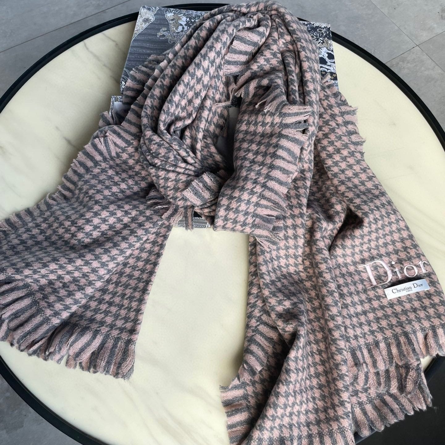 HOUNDSTOOTH SCARF 200 CM IN CAMEL BROWN WOOL 416827 mysite