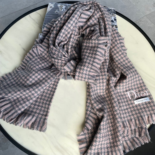 HOUNDSTOOTH SCARF 200 CM IN CAMEL BROWN WOOL 416827 mysite