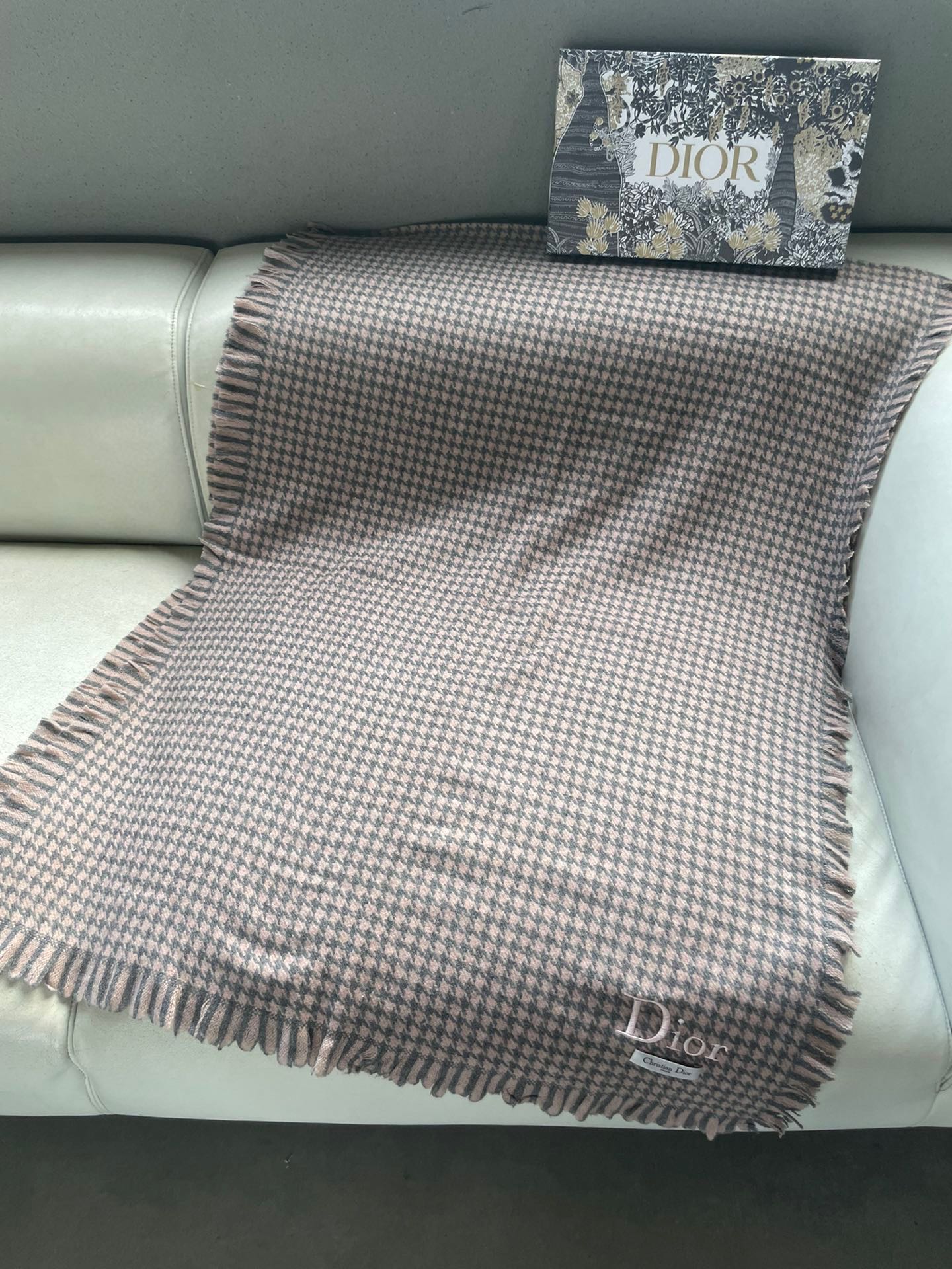 HOUNDSTOOTH SCARF 200 CM IN CAMEL BROWN WOOL 416827 mysite