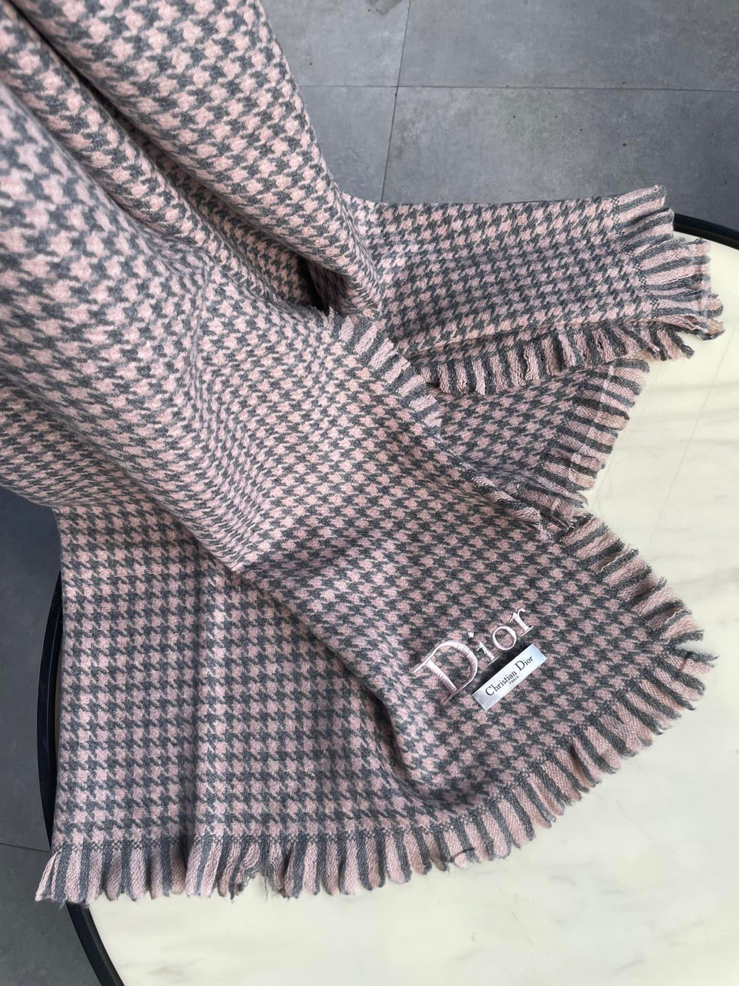 HOUNDSTOOTH SCARF 200 CM IN CAMEL BROWN WOOL 416827 mysite