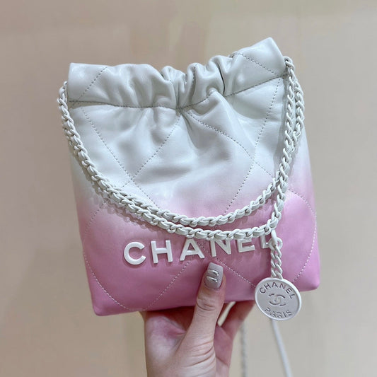 cc22 mini hobo bag 20cm pink white lambskin silver hardware mysite