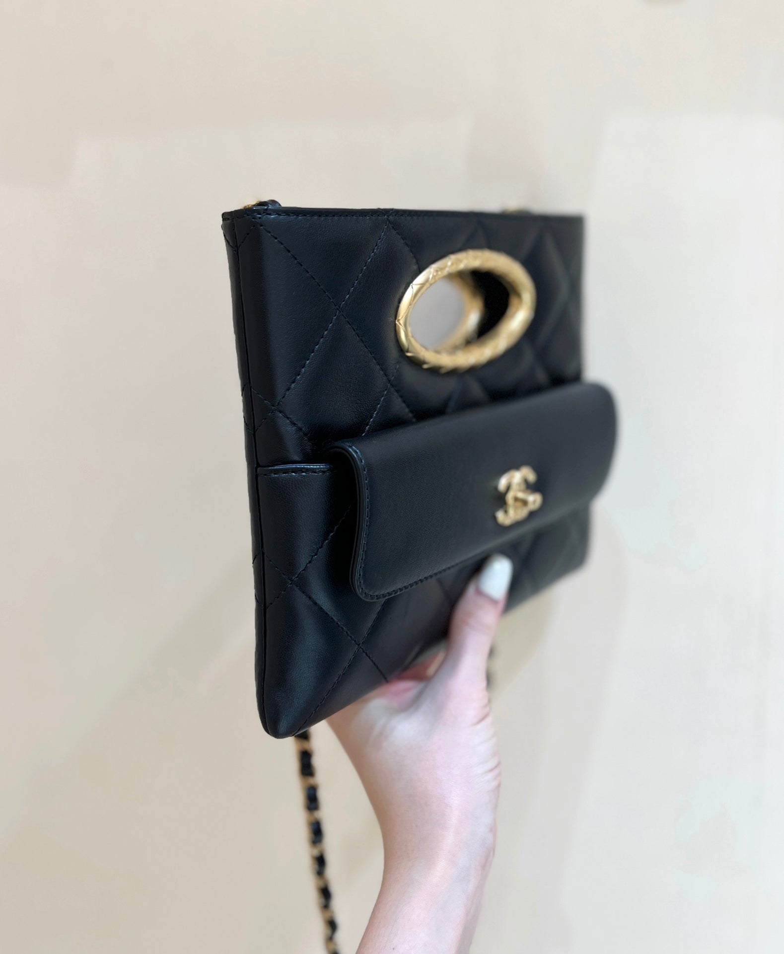 CLUTCH 25 IN BLACK SHEEPSKIN GOLD HARDWARE mysite