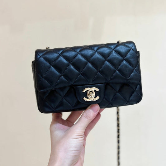 CC 24K Mini Flap Bag 18cm Black Lambskin Gold Hardware mysite