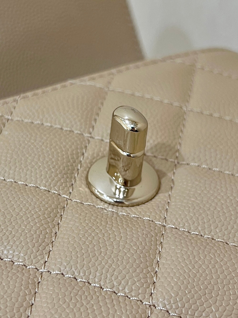 CC 24K Coco Hanle Nano 18cm Beige Grained Calfskin Gold Hardware mysite