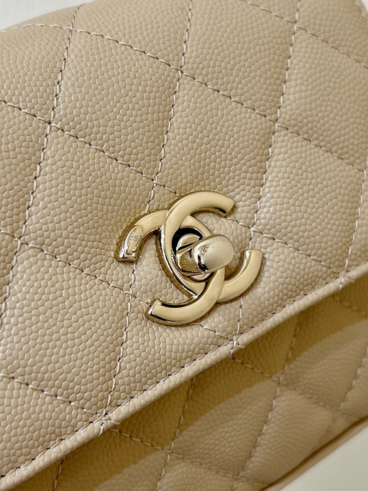 CC 24K Coco Hanle Nano 18cm Beige Grained Calfskin Gold Hardware mysite