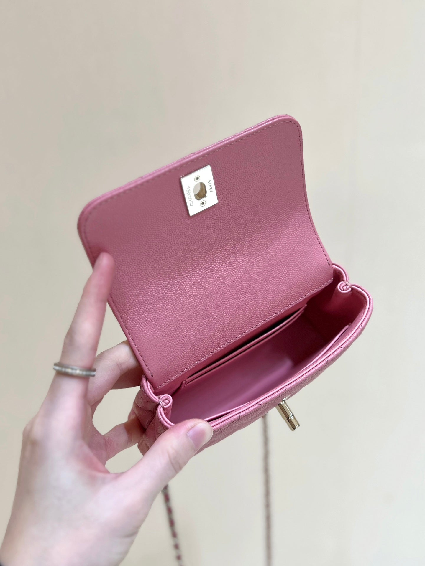 CC 24K Coco Hanle Nano 18cm Pink Grained Calfskin Gold Hardware mysite