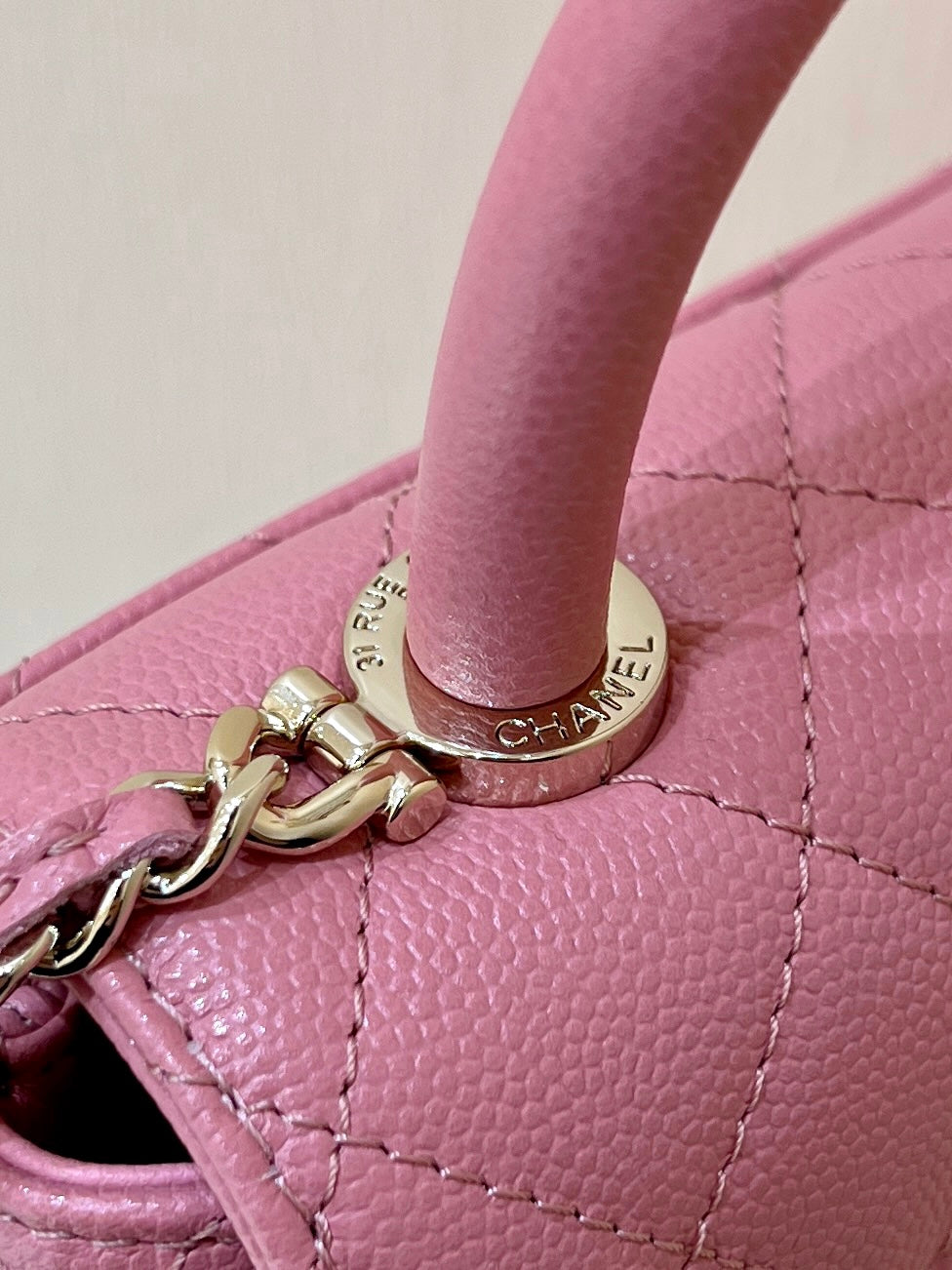 CC 24K Coco Hanle Nano 18cm Pink Grained Calfskin Gold Hardware mysite