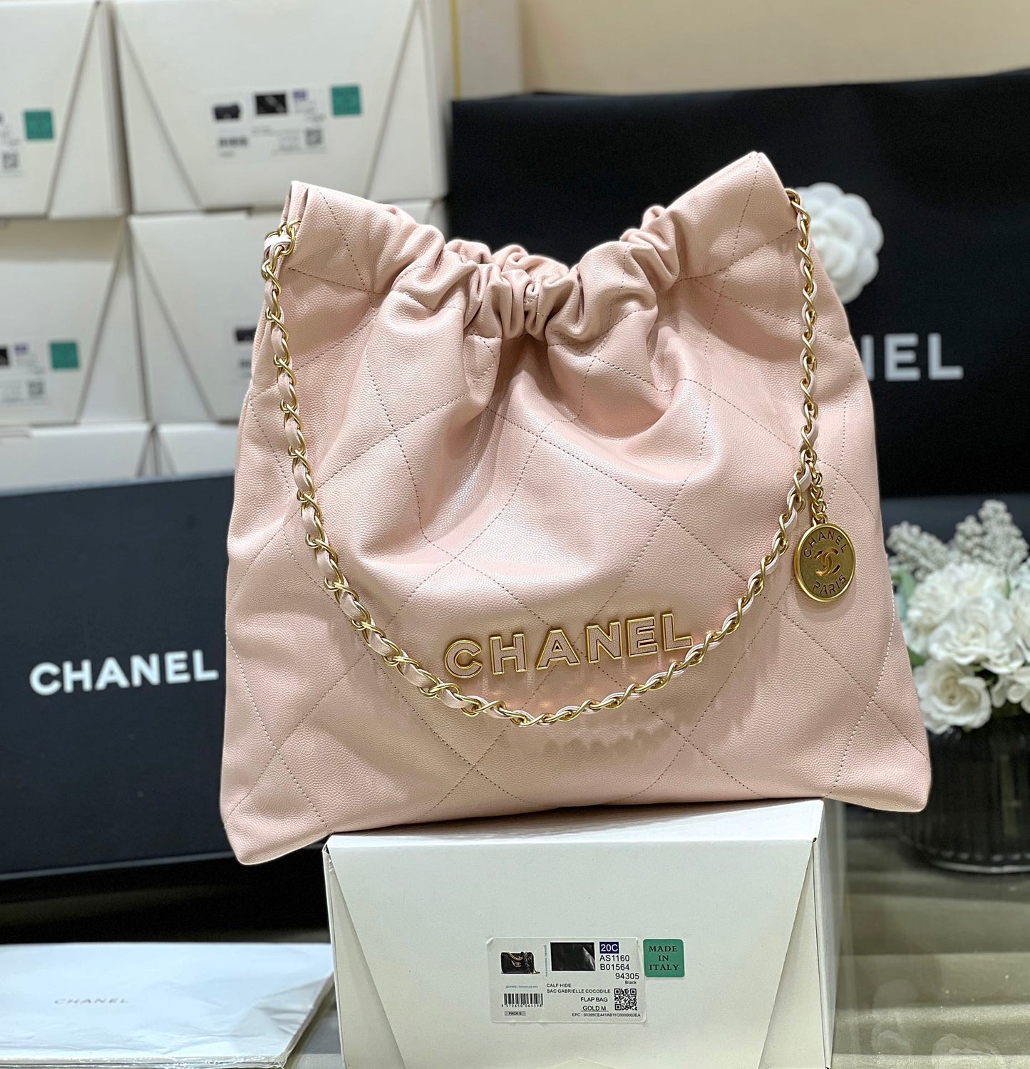 CC 24K Hobo 22 Bag Light Pink Grained Calfskin mysite