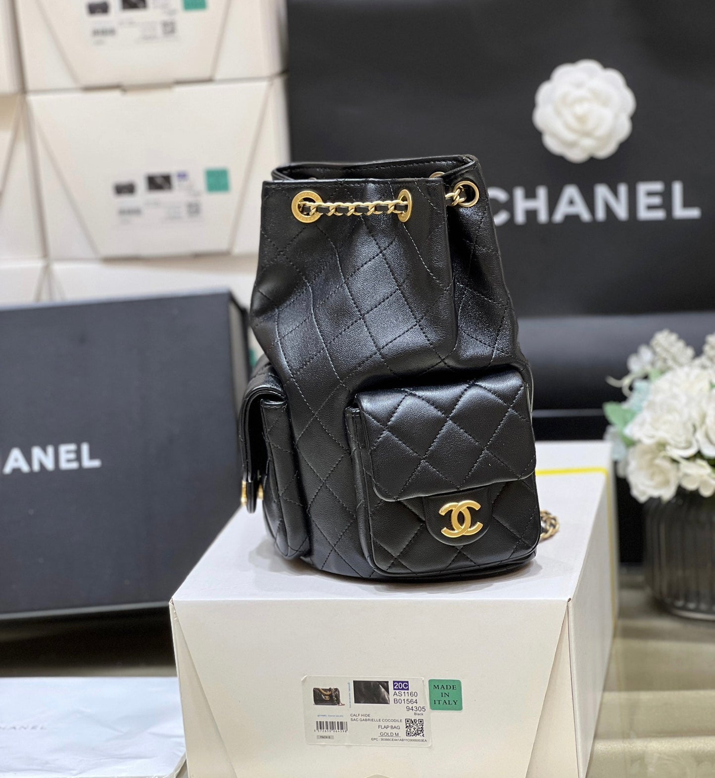 25C Backpack 18cm Black Calfsin Gold Hardware mysite