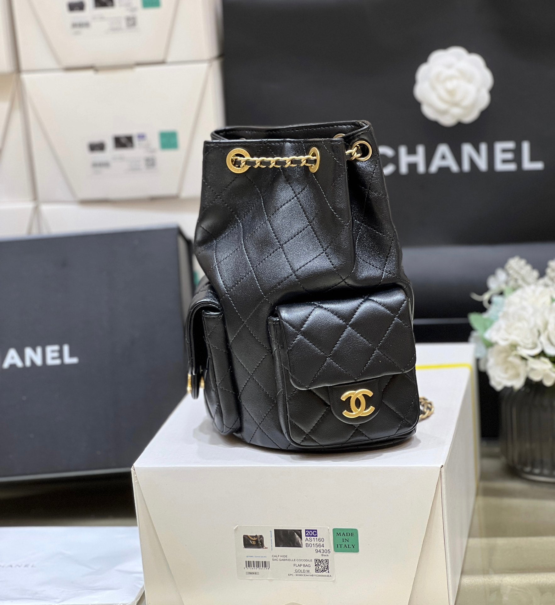 25C Backpack 18cm Black Calfsin Gold Hardware mysite