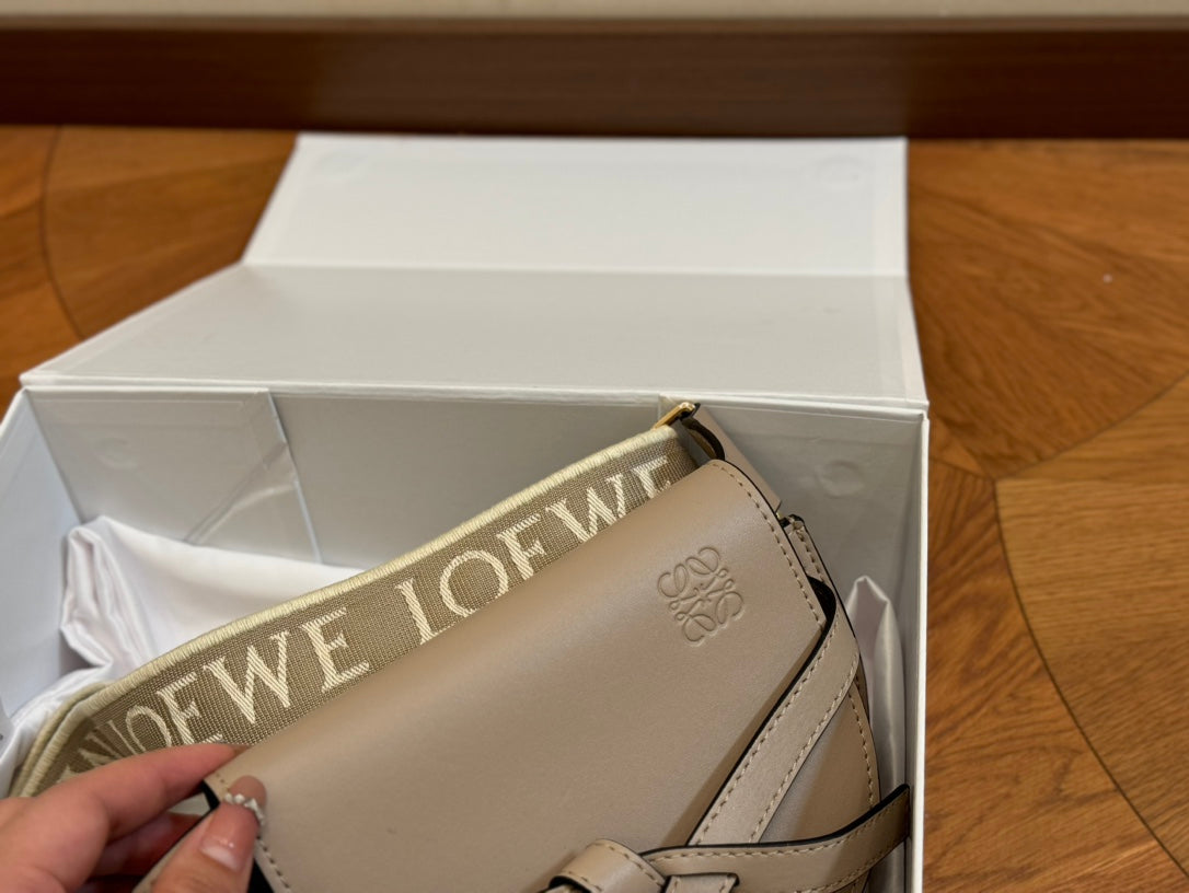 LOE SMALL 21 GATE DUAL BAG IN KHAKI BROWN SOFT CALFSKIN AND JACQUARD mysite