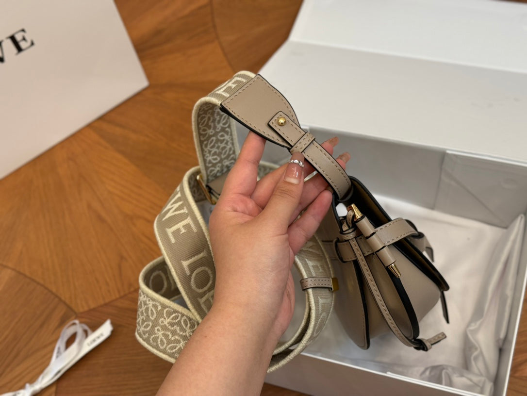 LOE SMALL 21 GATE DUAL BAG IN KHAKI BROWN SOFT CALFSKIN AND JACQUARD mysite