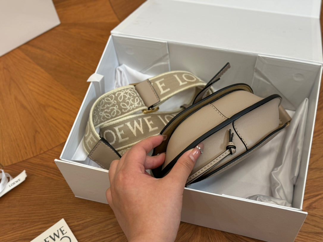 LOE SMALL 21 GATE DUAL BAG IN KHAKI BROWN SOFT CALFSKIN AND JACQUARD mysite