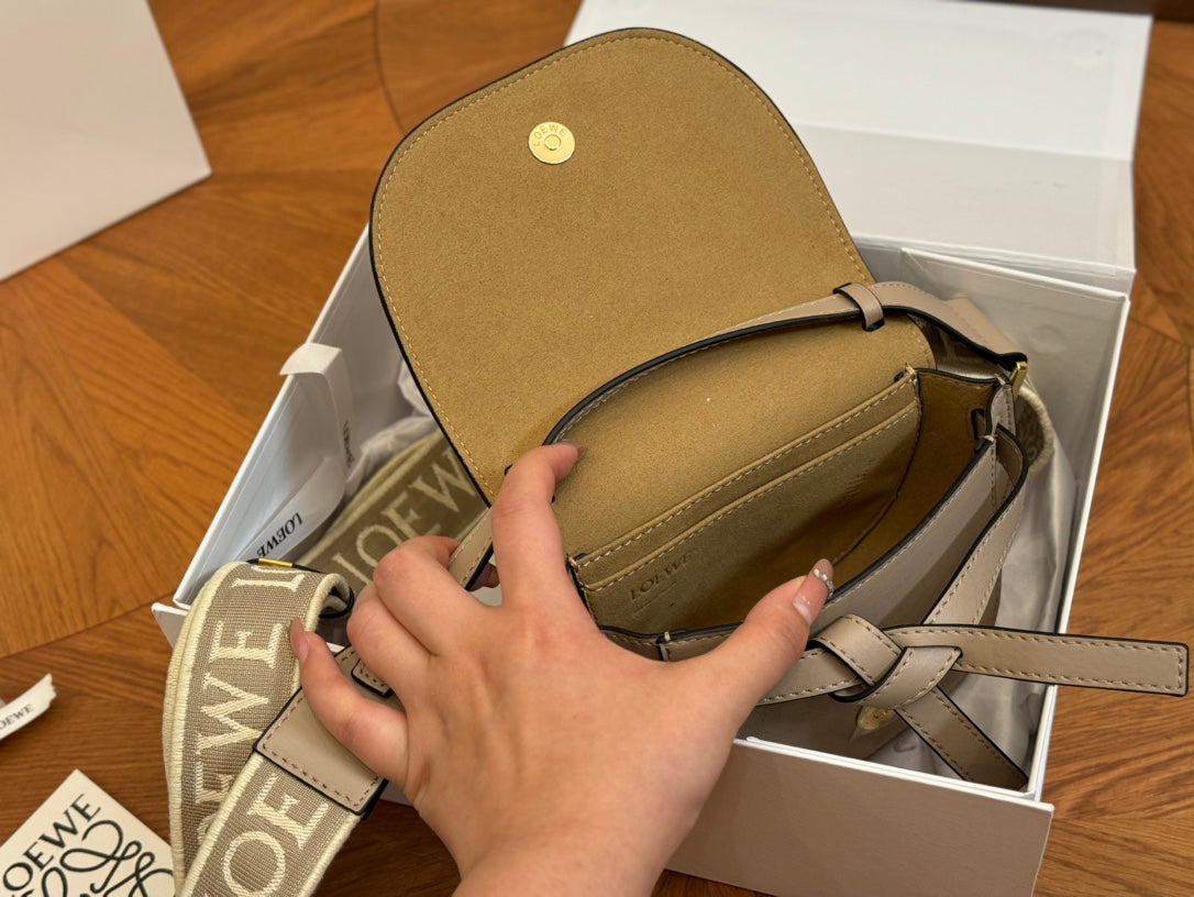 LOE SMALL 21 GATE DUAL BAG IN KHAKI BROWN SOFT CALFSKIN AND JACQUARD mysite