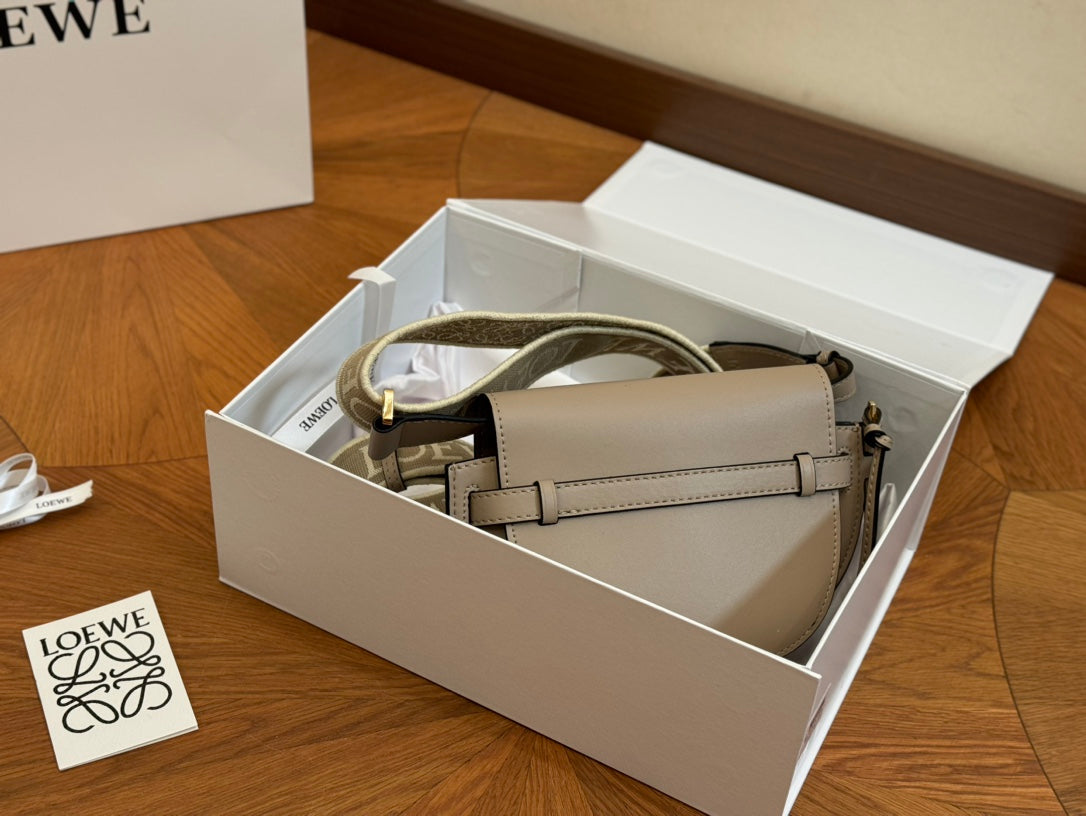 LOE SMALL 21 GATE DUAL BAG IN KHAKI BROWN SOFT CALFSKIN AND JACQUARD mysite