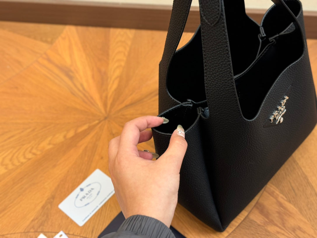 PRA 25 BASKET BAG IN BLACK CALFSKIN mysite