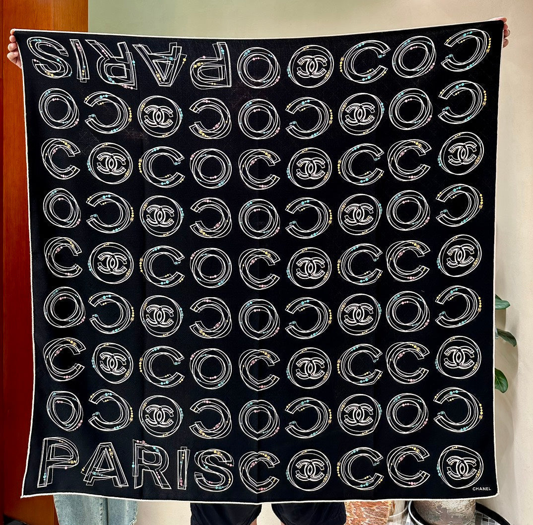 SQUARE SCARF 140 CM IN BLACK MONOGRAM SILK 403990 mysite