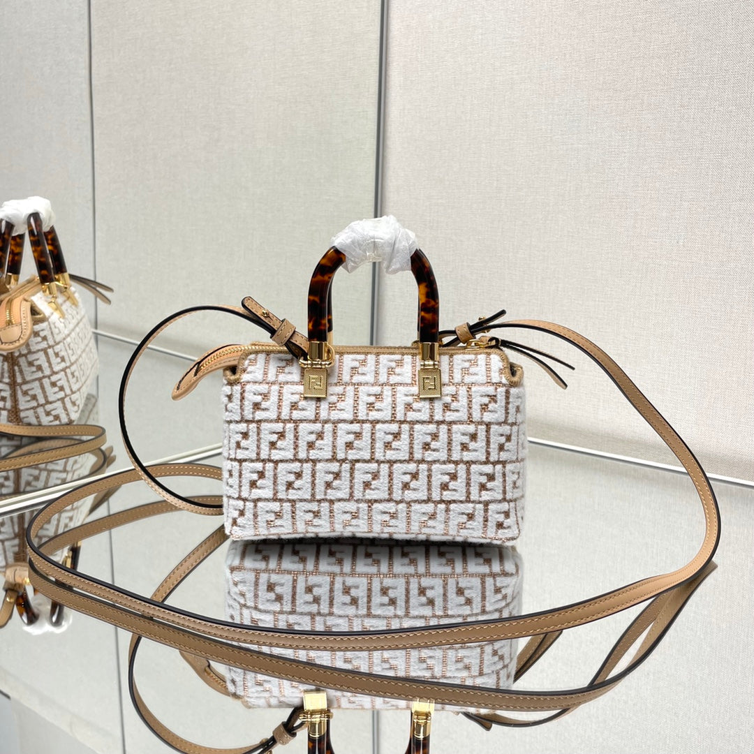 BY THE WAY MINI 18 IN WHITE WOOL AND CAMEL BROWN RAFFIA CALFSKIN TRIM mysite