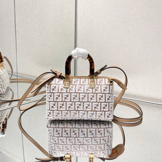 BY THE WAY MINI 18 IN WHITE WOOL AND CAMEL BROWN RAFFIA CALFSKIN TRIM mysite