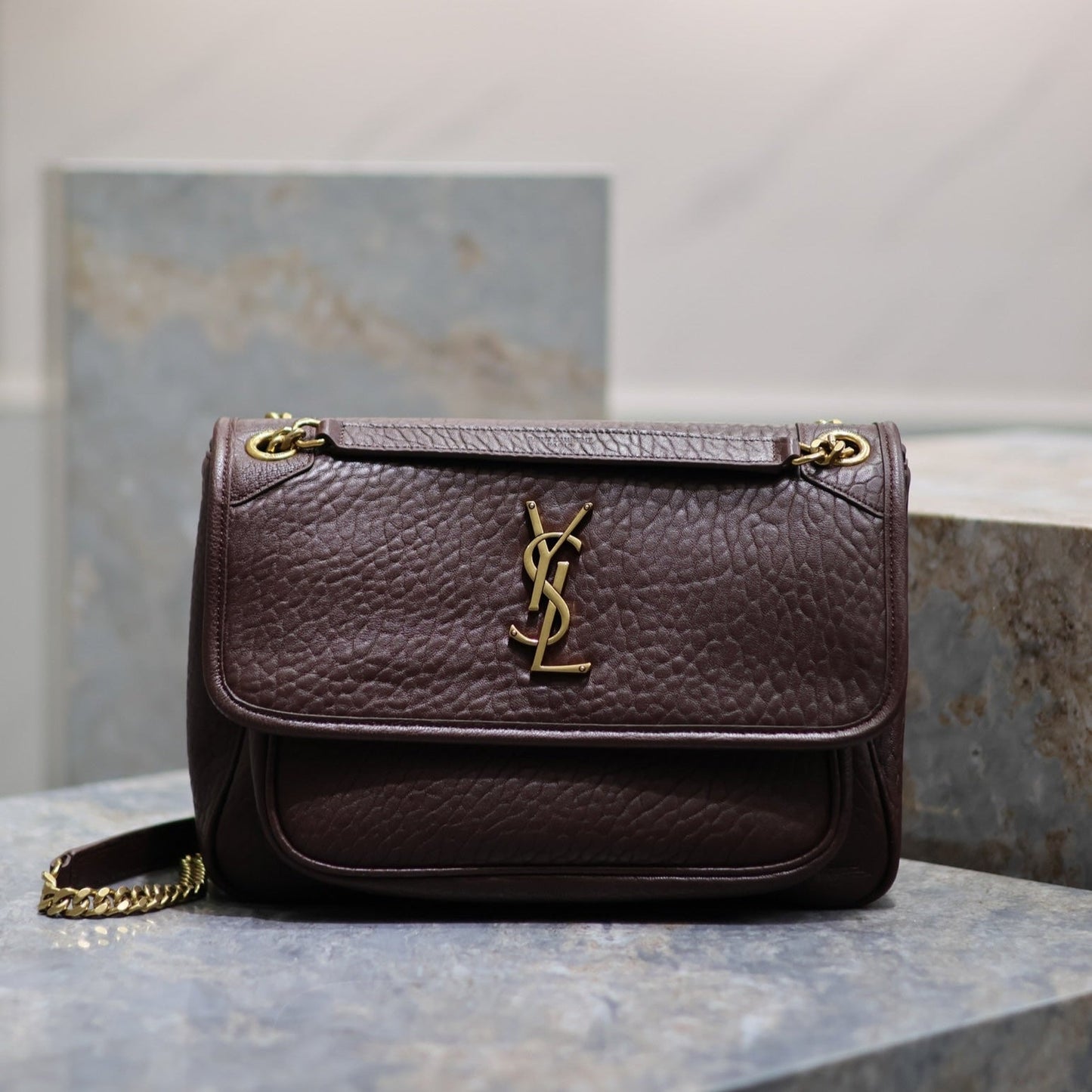 NIKI MEDIUM 28 IN CHESTNUT BROWN ELEPHANT PATTERN LAMBSKIN GOLD HARDWARE mysite