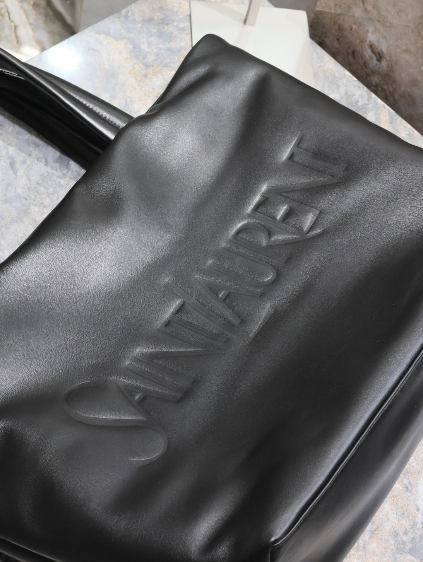 TOTE BAG 50 IN BLACK CALFSKIN WITH EMBOSSED LOGO mysite