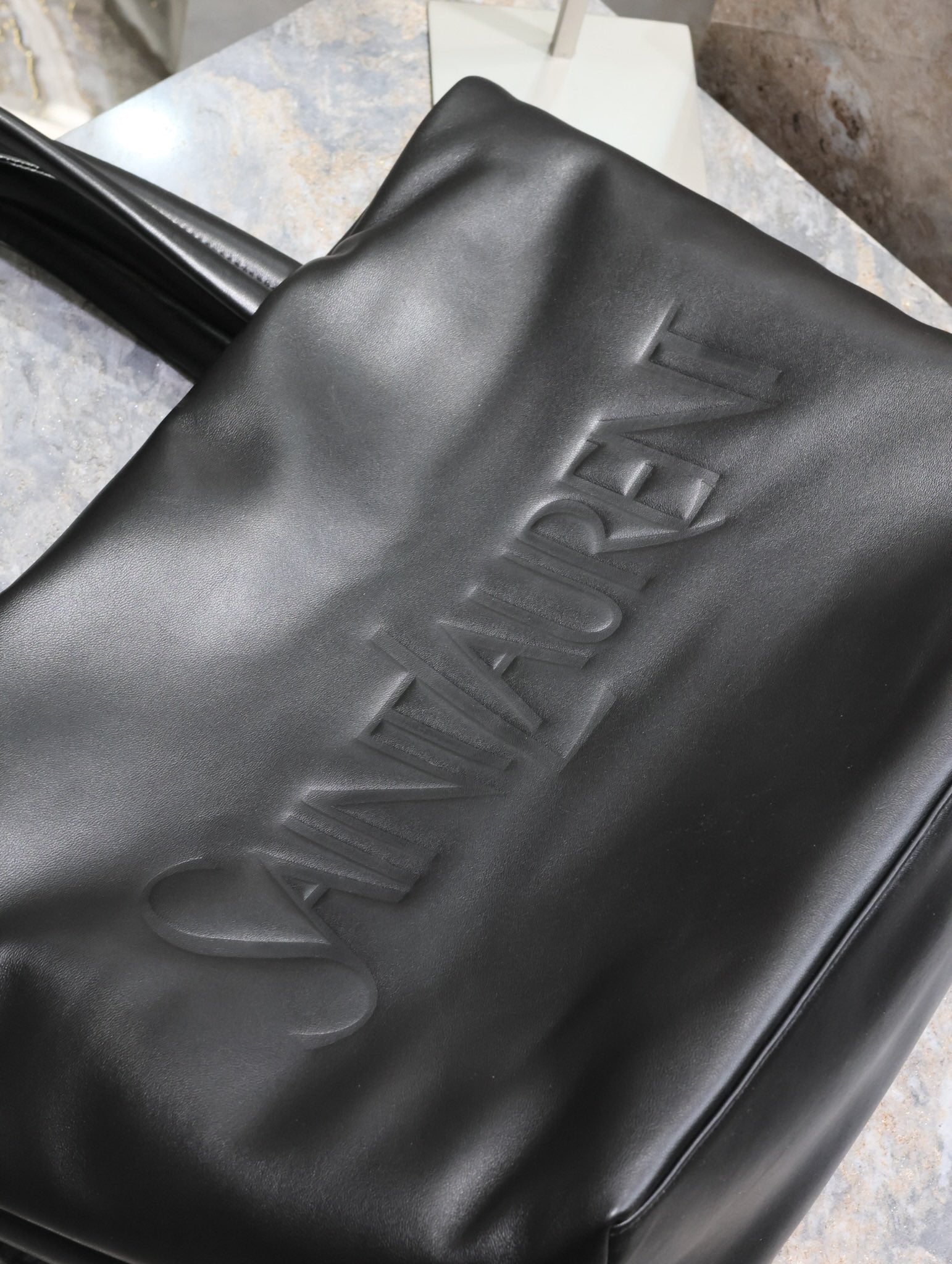 TOTE BAG 50 IN BLACK CALFSKIN WITH EMBOSSED LOGO mysite