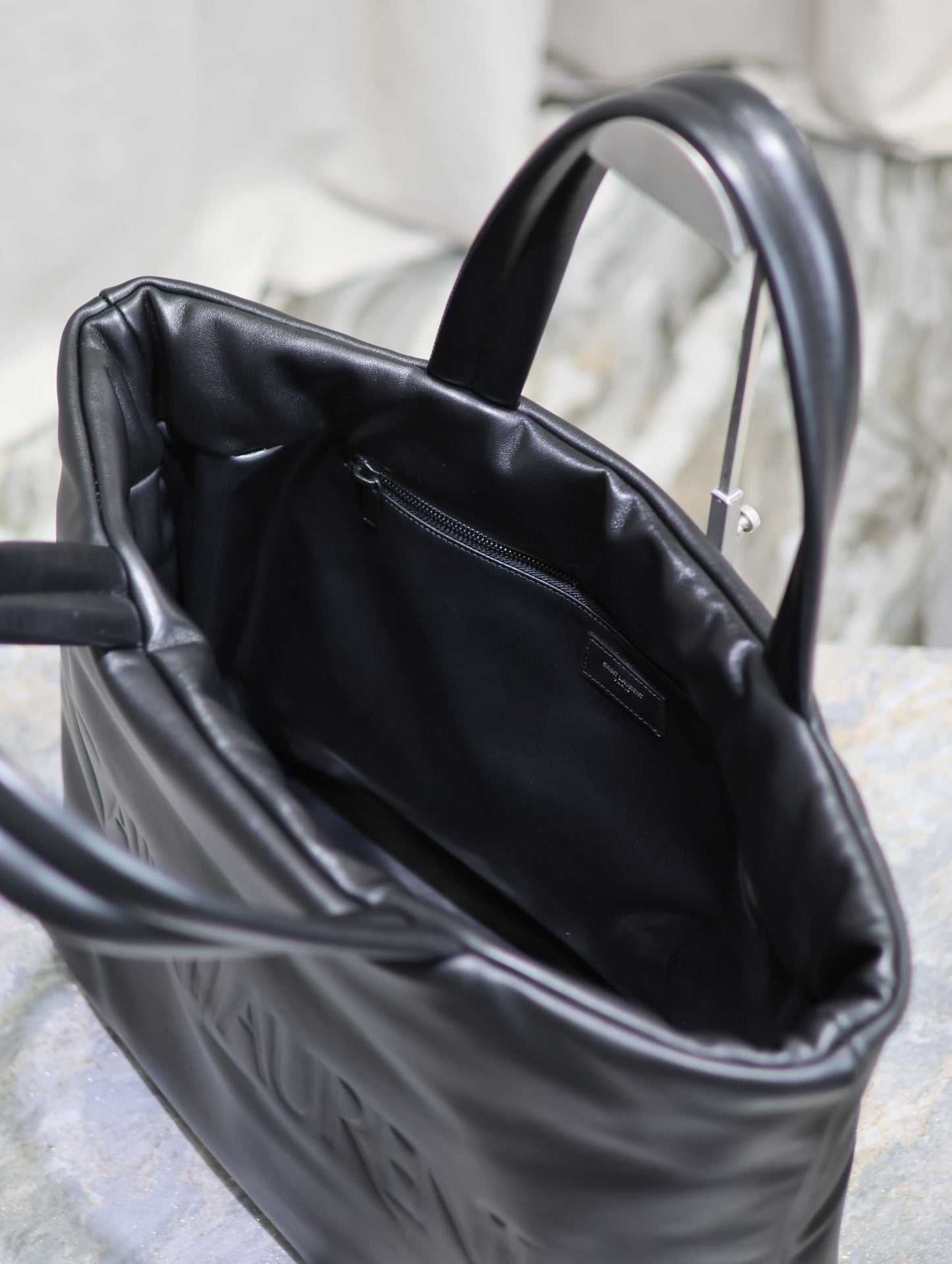 TOTE BAG 50 IN BLACK CALFSKIN WITH EMBOSSED LOGO mysite