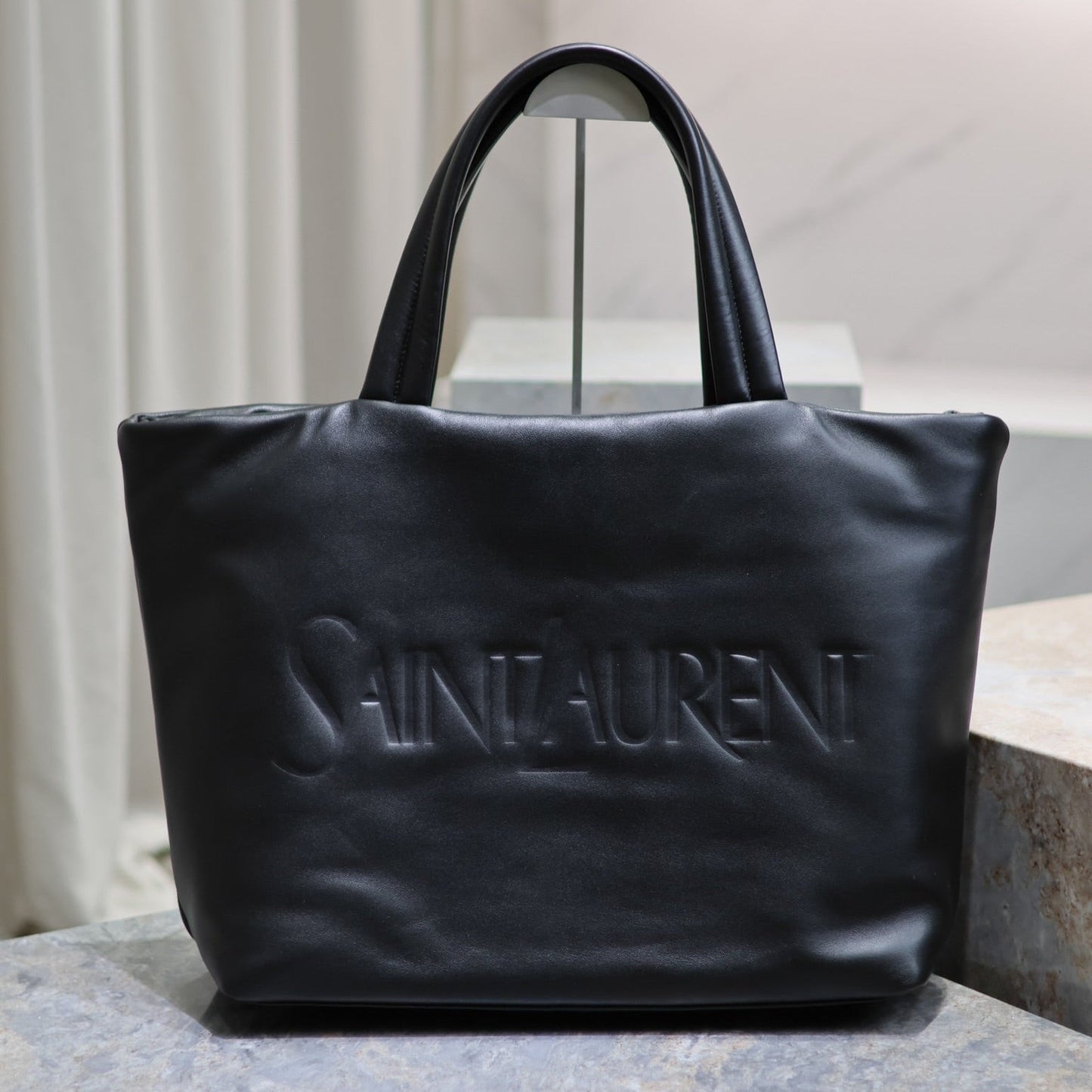 TOTE BAG 50 IN BLACK CALFSKIN WITH EMBOSSED LOGO mysite