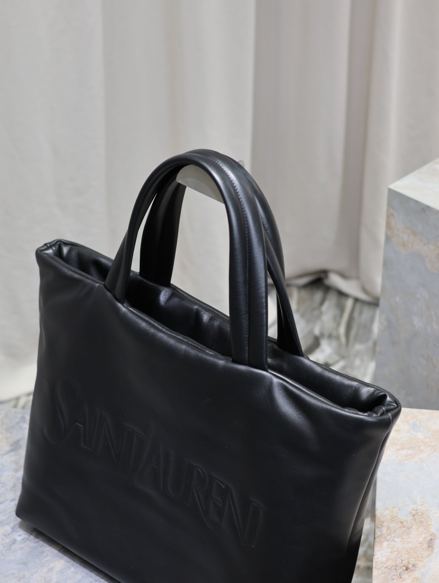 TOTE BAG 50 IN BLACK CALFSKIN WITH EMBOSSED LOGO mysite