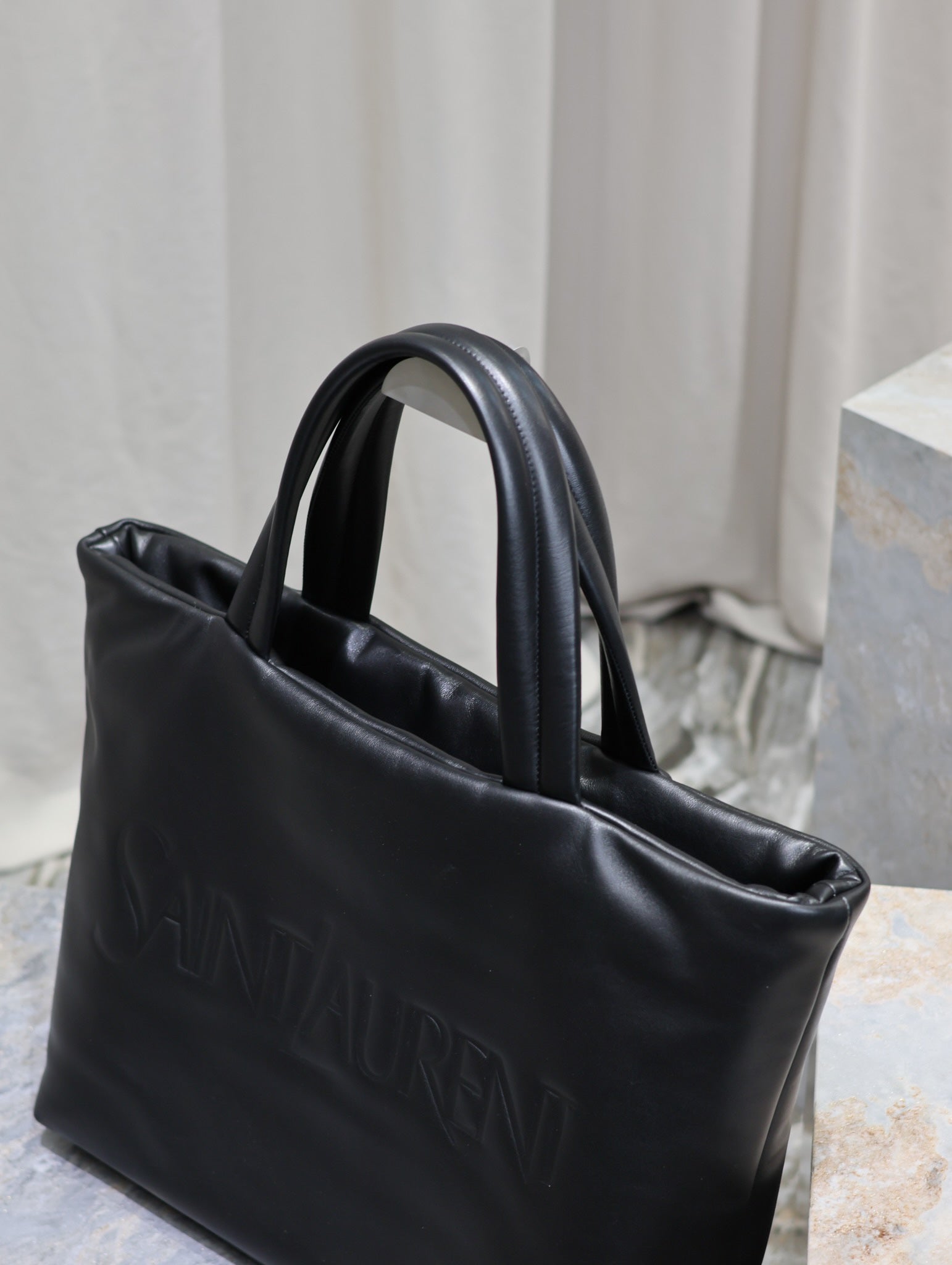 TOTE BAG 50 IN BLACK CALFSKIN WITH EMBOSSED LOGO mysite