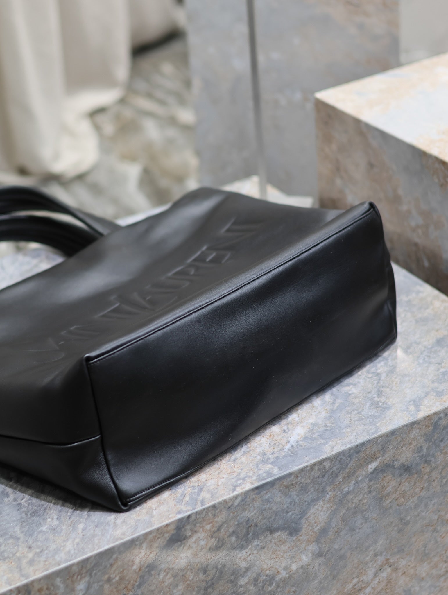 TOTE BAG 50 IN BLACK CALFSKIN WITH EMBOSSED LOGO mysite