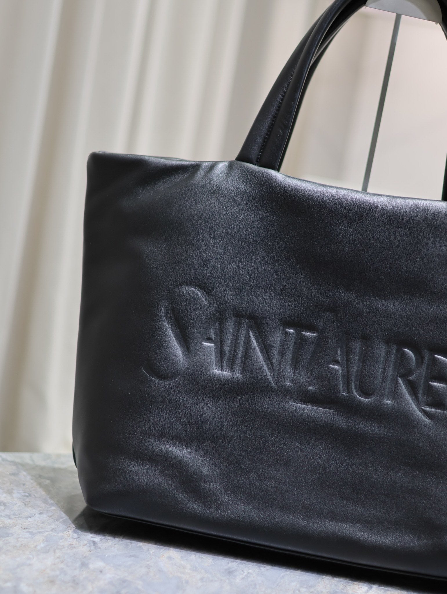 TOTE BAG 50 IN BLACK CALFSKIN WITH EMBOSSED LOGO mysite