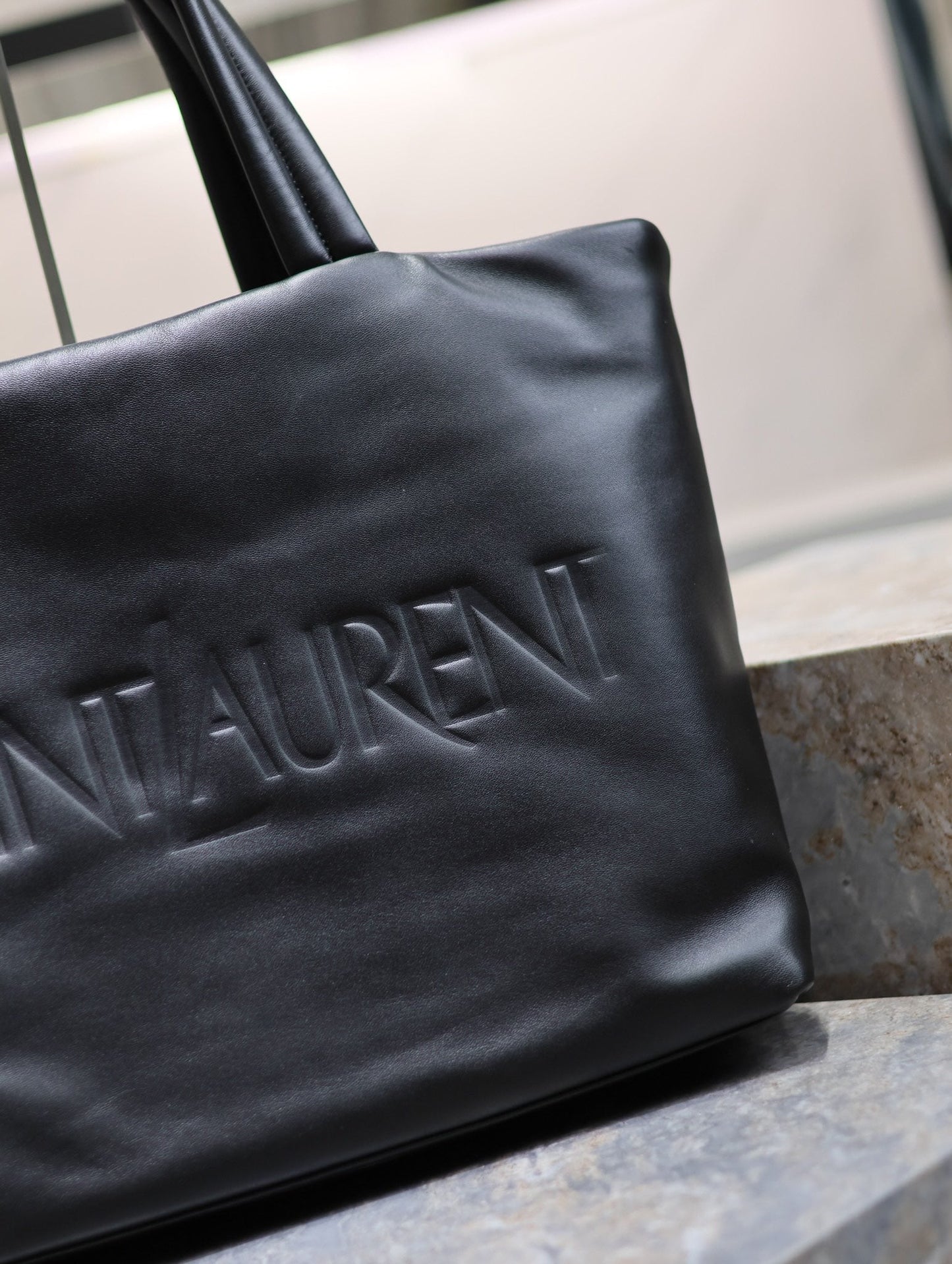 TOTE BAG 50 IN BLACK CALFSKIN WITH EMBOSSED LOGO mysite