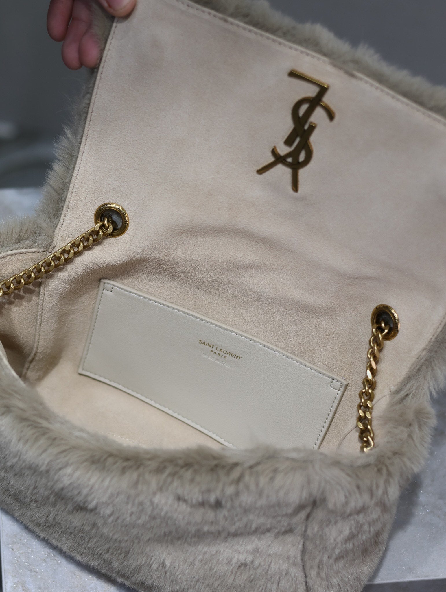 KATE SMALL BAG 22 IN ECRU BEIGE RABBIT FUR GOLD CHAIN mysite