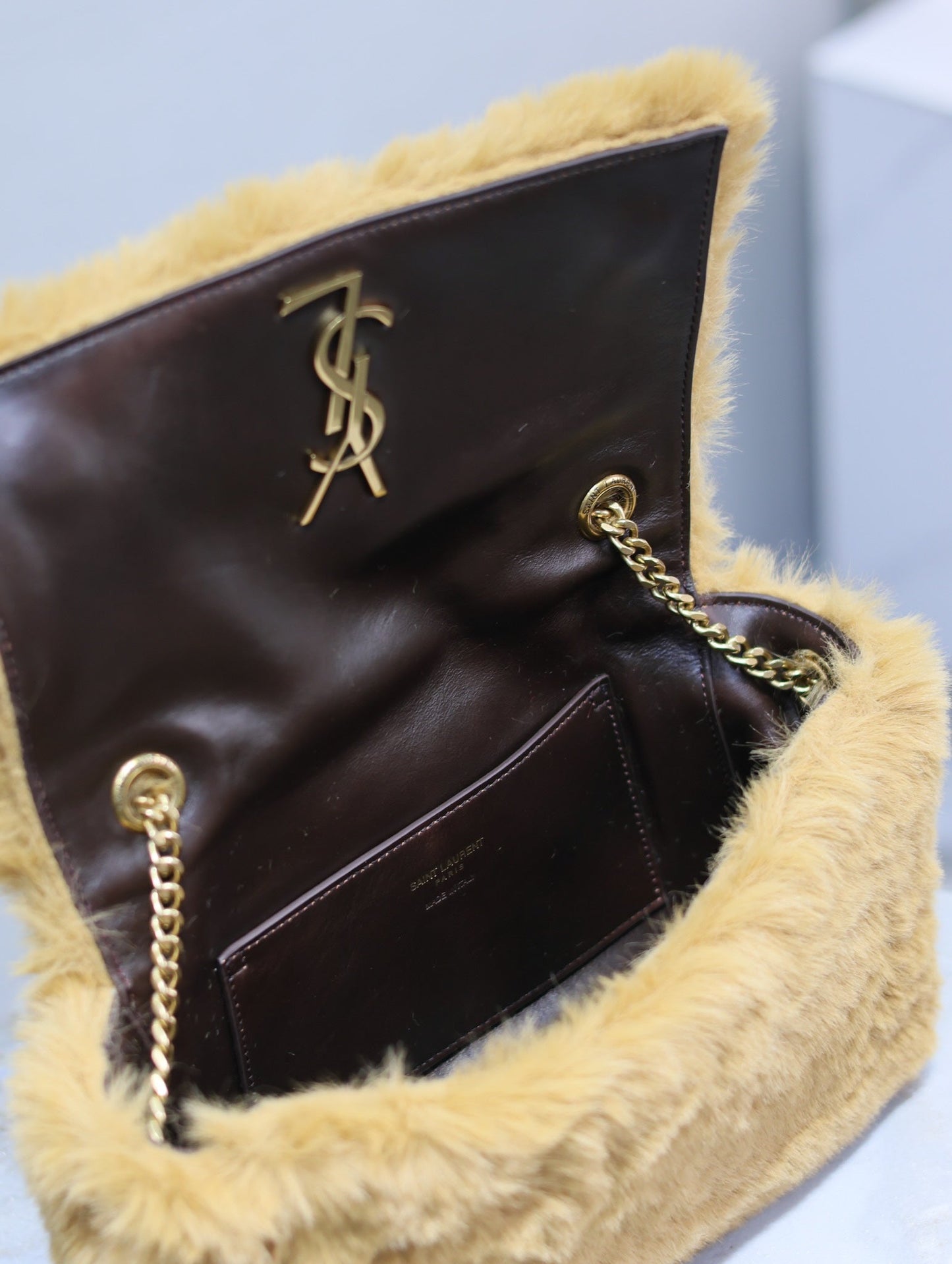 KATE SMALL BAG 22 IN PEANUT BROWN RABBIT FUR GOLD CHAIN mysite