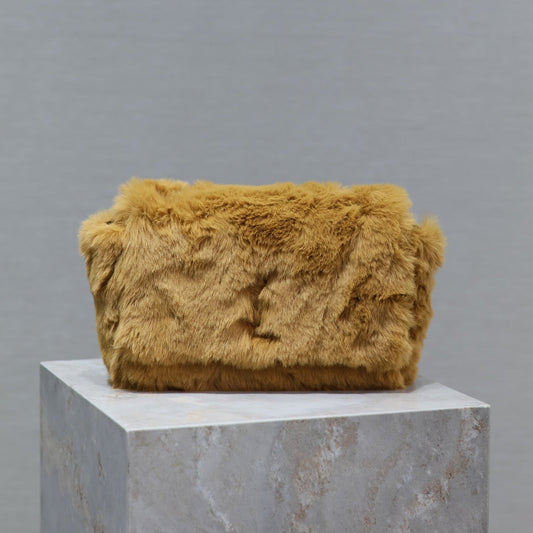 KATE SMALL BAG 22 IN PEANUT BROWN RABBIT FUR GOLD CHAIN mysite